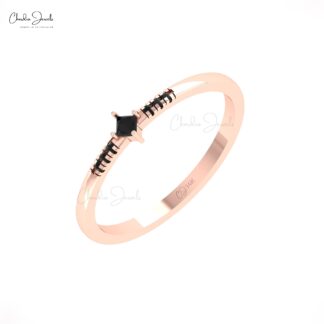 Genuine Black Diamond Stacking Ring In Solid 14k Gold 7 Stone Engagement Rings For Her