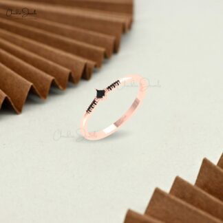 Genuine Black Diamond Stacking Ring In Solid 14k Gold 7 Stone Engagement Rings For Her