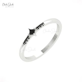 Genuine Black Diamond Stacking Ring In Solid 14k Gold 7 Stone Engagement Rings For Her