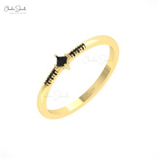 Genuine Black Diamond Stacking Ring In Solid 14k Gold 7 Stone Engagement Rings For Her