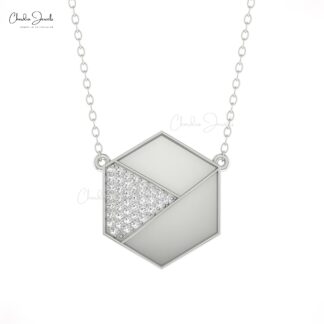 Hexagonal Pave Necklace In 1mm White Diamond Cluster Chain Necklaces In Solid 14k Gold