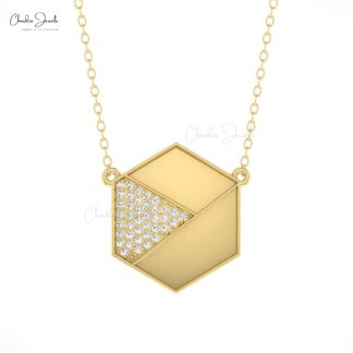 Hexagonal Pave Necklace In 1mm White Diamond Cluster Chain Necklaces In Solid 14k Gold