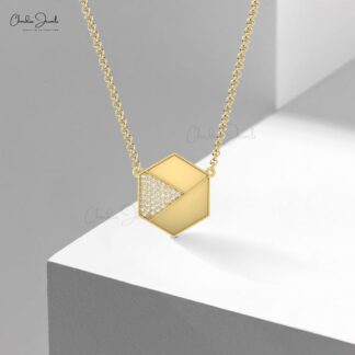 Hexagonal Pave Necklace In 1mm White Diamond Cluster Chain Necklaces In Solid 14k Gold