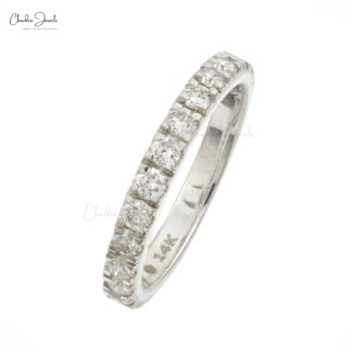 Genuine Diamond Half Way Band In 14k White Gold Dainty Eternity Stackable Bridal Ring