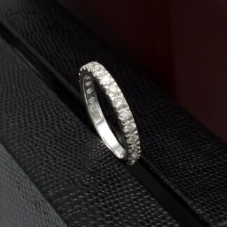 Genuine Diamond Half Way Band In 14k White Gold Dainty Eternity Stackable Bridal Ring
