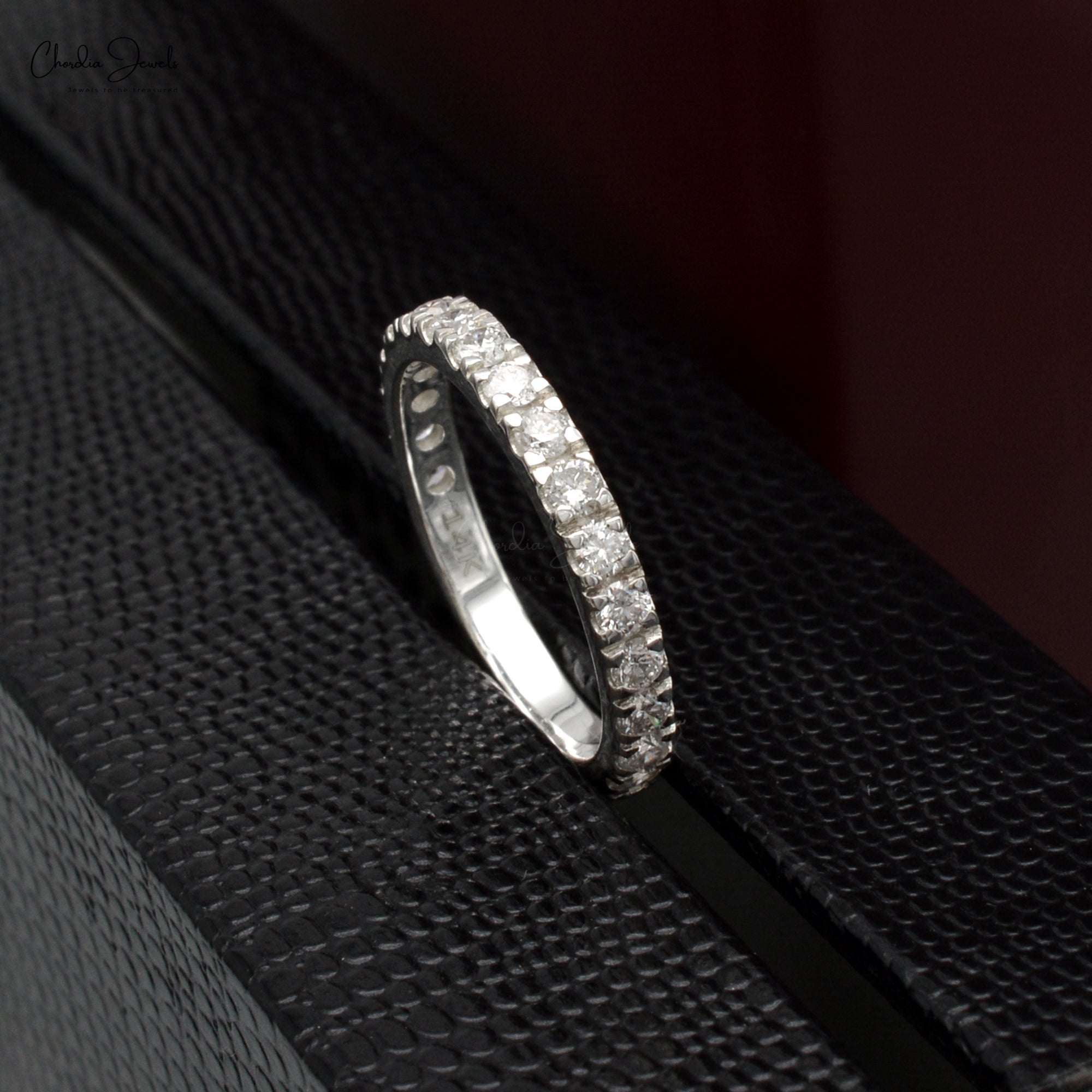 Genuine Diamond Half Way Band In 14k White Gold Dainty Eternity Stackable Bridal Ring