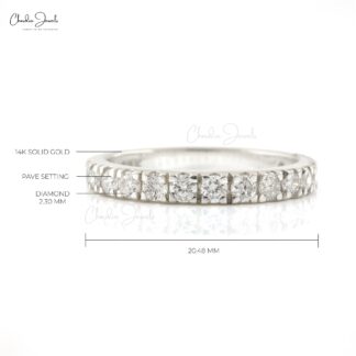 Genuine Diamond Half Way Band In 14k White Gold Dainty Eternity Stackable Bridal Ring