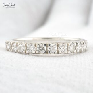 Genuine Diamond Half Way Band In 14k White Gold Dainty Eternity Stackable Bridal Ring