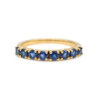 Half Eternity Stack Band With 2.5mm Blue Sapphire Wedding Ring In 14k Real Yellow Gold