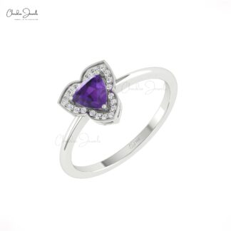 Natural Amethyst Halo Ring With 5mm Gemstone And Diamond Pave In 14k Pure Gold Rings
