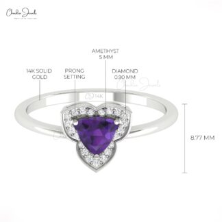 Natural Amethyst Halo Ring With 5mm Gemstone And Diamond Pave In 14k Pure Gold Rings