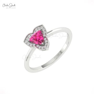 Halo Diamond Women Ring With 5mm Pink Tourmaline Prong Set In 14k Real Gold Rings