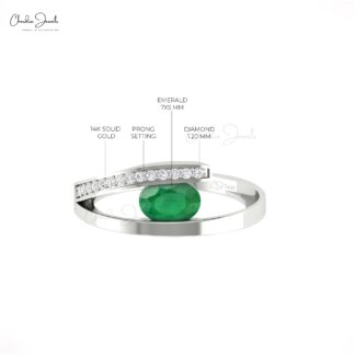 Oval Bypass Wedding Ring With 1.1 Ct Emerald And Diamond Split Shank Rings in 14k Gold