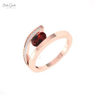 Oval Red Garnet Split Shank Ring With 0.72 Ct Gemstone Diamond Fine Jewelry In 14k Gold