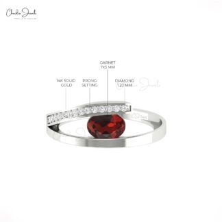 Oval Red Garnet Split Shank Ring With 0.72 Ct Gemstone Diamond Fine Jewelry In 14k Gold