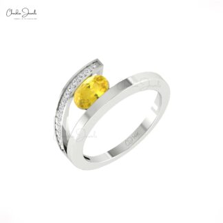 Natural Yellow Sapphire Bypass Ring With Dainty Diamond Accents In 14k Pure Gold Rings
