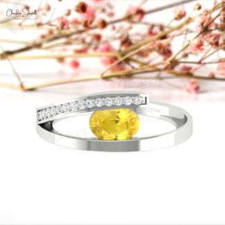 Natural Yellow Sapphire Bypass Ring With Dainty Diamond Accents In 14k Pure Gold Rings