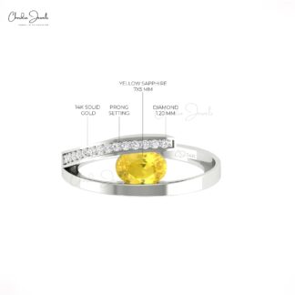 Natural Yellow Sapphire Bypass Ring With Dainty Diamond Accents In 14k Pure Gold Rings