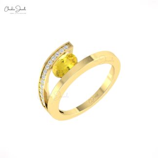 Natural Yellow Sapphire Bypass Ring With Dainty Diamond Accents In 14k Pure Gold Rings