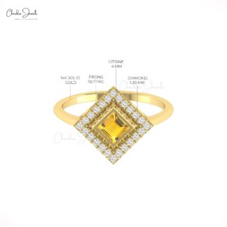Halo Bezel Set Wedding Ring With 4mm Citrine And Diamond Accents In 14k Pure Gold Rings