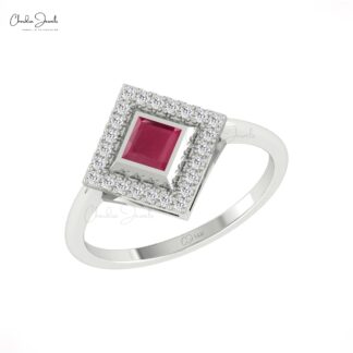 Halo Diamond Women Ring With 0.48 Ct Burma Ruby Bezel Set In 14k Pure Gold Fine Jewelry