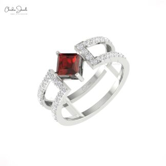 Natural Red Garnet Parallel Split Shank Band In 14k Pure Gold Diamond Stackable Bridal Ring