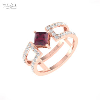 Genuine Rhodolite Garnet Dual Band In 14k Real Gold Gemstone Split Shank Unique Rings