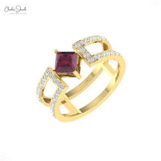 Genuine Rhodolite Garnet Dual Band In 14k Real Gold Gemstone Split Shank Unique Rings