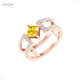 Diamond Split Shank Ring In Real 14k Gold Yellow Sapphire September Birthstone Rings
