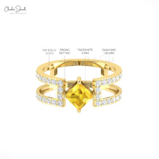 Diamond Split Shank Ring In Real 14k Gold Yellow Sapphire September Birthstone Rings