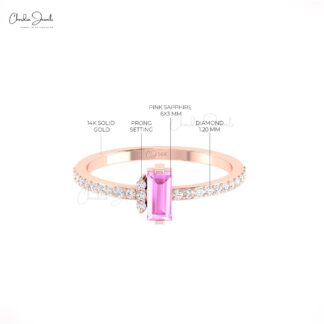 Gemstone Wedding Ring In Solid 14k Gold Pink Sapphire 0.47 Ct Baguette And Diamond Ring