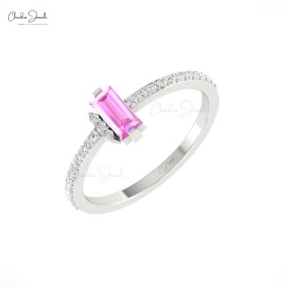 Gemstone Wedding Ring In Solid 14k Gold Pink Sapphire 0.47 Ct Baguette And Diamond Ring