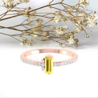 Genuine Yellow Sapphire Baguette Ring In 14k Real Gold Diamond Minimalist Rings For Her