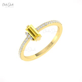 Genuine Yellow Sapphire Baguette Ring In 14k Real Gold Diamond Minimalist Rings For Her