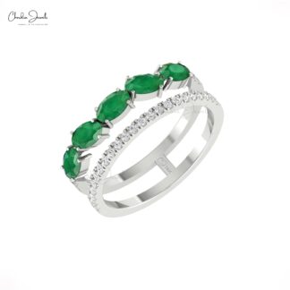 Oval Cut Two Shank Band In 14k Solid Gold Emerald 1.75 Ct Gemstone Diamond Wedding Ring
