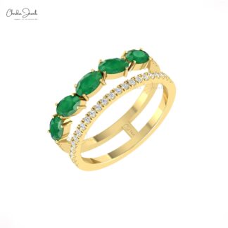 Oval Cut Two Shank Band In 14k Solid Gold Emerald 1.75 Ct Gemstone Diamond Wedding Ring