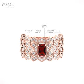 Gemstone Cocktail Ring In Pure 14k Gold Red Garnet And Pave Diamond Statement Rings