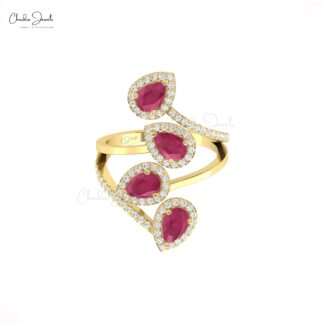 Halo Wrap Diamond Cocktail Ring In 14k Solid Gold Burma Ruby July Birthstone Women Rings