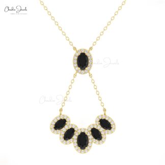 Multi Halo Diamond Chain Necklace In 14k Real Gold Black Diamond Cluster Bridal Necklaces
