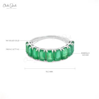 Half Eternity Wedding Band In 14k Real White Gold Zambian Emerald Gemstone Rings