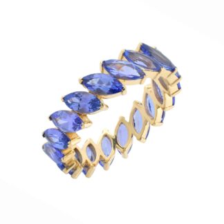 Marquise Full Eternity Band With 4.2 Ct Tanzanite Prong Set In 14k Yellow Gold Stack Ring
