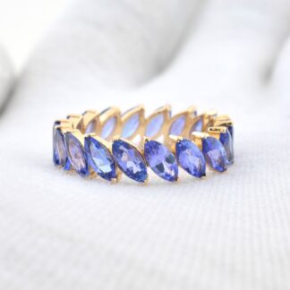 Marquise Full Eternity Band With 4.2 Ct Tanzanite Prong Set In 14k Yellow Gold Stack Ring