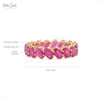 Natural Ruby Eternity Wedding Band In 14k Yellow Gold Oval 5x3mm Gemstone Fine Jewelry