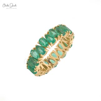 Pear Gemstone Eternity Band In 14k Yellow Gold Emerald May Birthstone Stack Rings