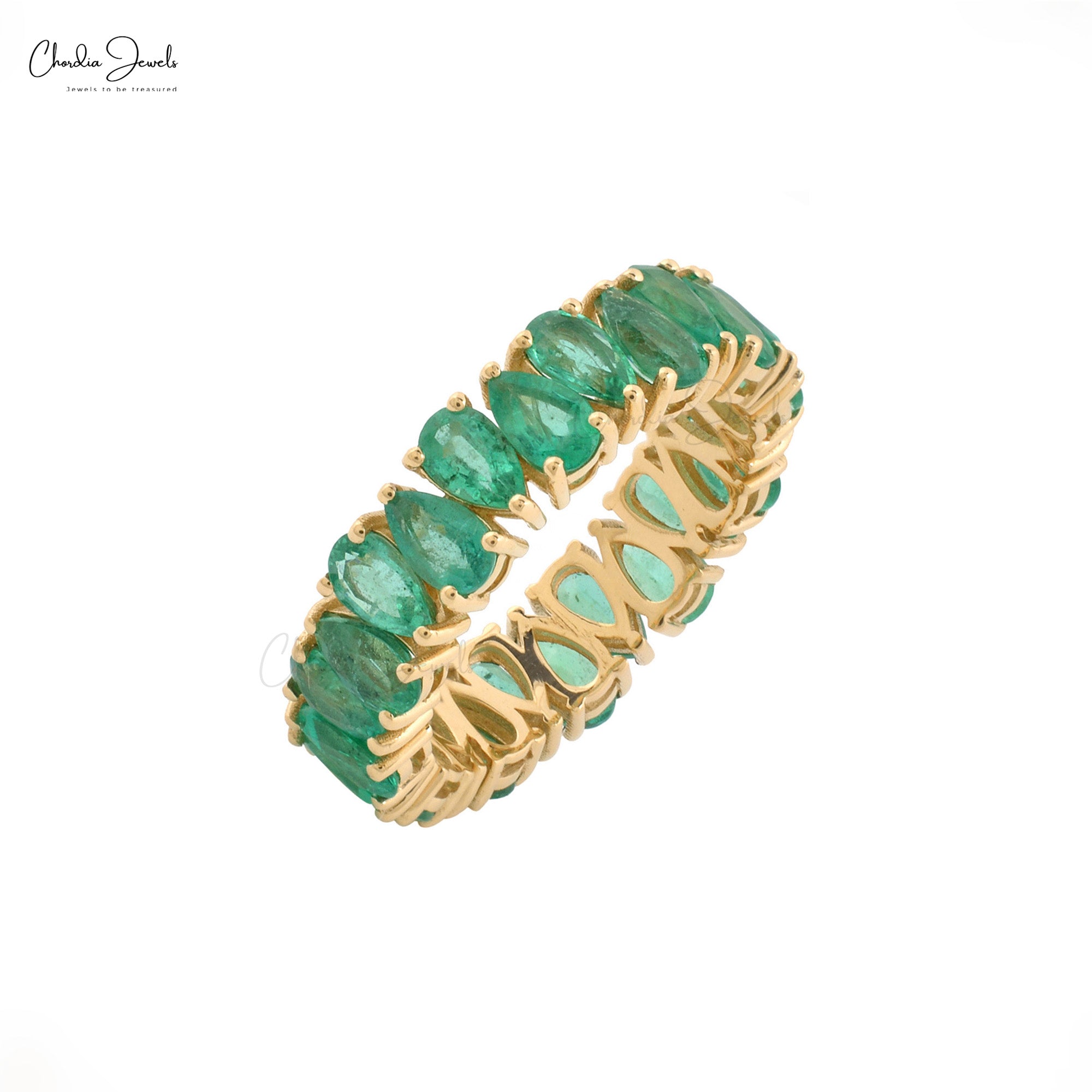 Pear Gemstone Eternity Band In 14k Yellow Gold Emerald May Birthstone Stack Rings