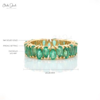 Pear Gemstone Eternity Band In 14k Yellow Gold Emerald May Birthstone Stack Rings