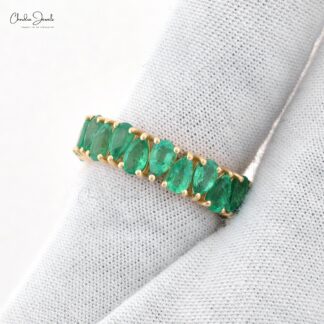 Pear Gemstone Eternity Band In 14k Yellow Gold Emerald May Birthstone Stack Rings