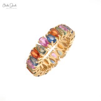 Gemstone Promise Ring In 6.04 Ct Rainbow Multi Sapphire 14k Yellow Gold Eternity Bands