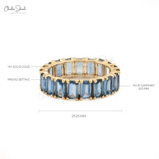 Octagon Stack Band With 5.2 Ct Blue Sapphire 14k Pure Yellow Gold Eternity Women Ring