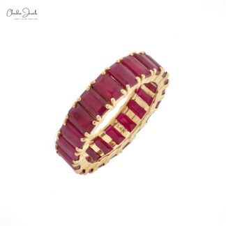 Genuine Ruby Stackable Ring In 14k Yellow Gold Handmade Full Eternity Wedding Band Rings